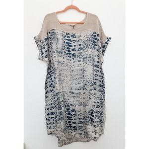 Lungo L'Arno Linen Dress Size 1X Blue Beige Italy Lagenlook Coastal Boho Chic